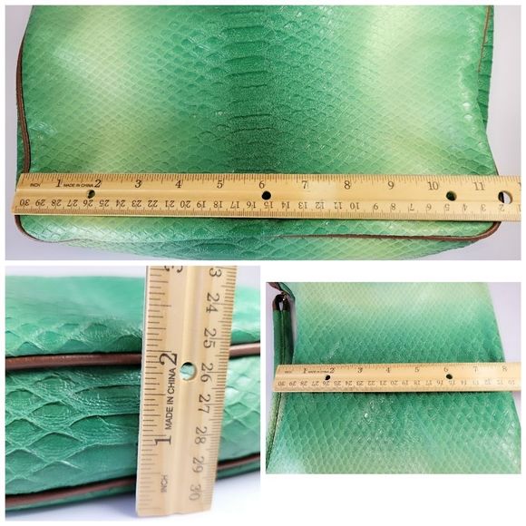 Sharif Studio Snakeskin Embossed Purse & Matching Wristlet Bundle Leather Green - Picture 7 of 9